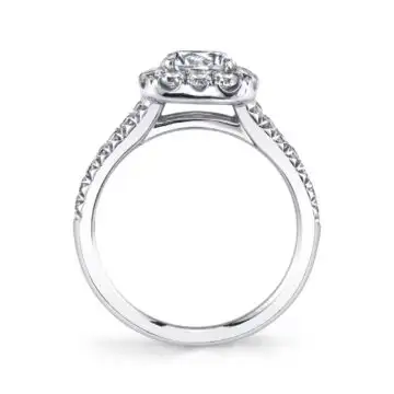 White Gold Round Cut  Cushion Halo Split Shank Engagement Ring - Sarah