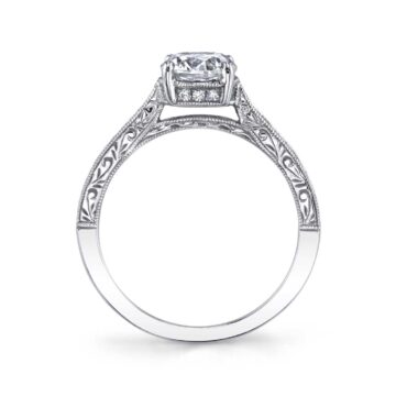 White Gold Round Cut Modern Vintage Engagement Ring - Envie