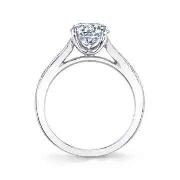 White Gold Round Cut Modern Vintage Engagement Ring - Holly