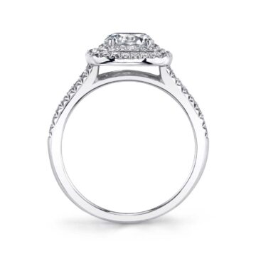 White Gold Round Cut Double Cushion Halo Split Shank Engagement Ring - Macey