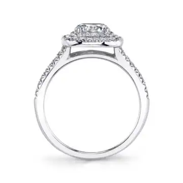 White Gold Round Cut Double Cushion Halo Split Shank Engagement Ring - Macey