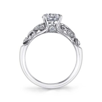 White Gold Round Cut Modern Vintage Engagement Ring - Roial