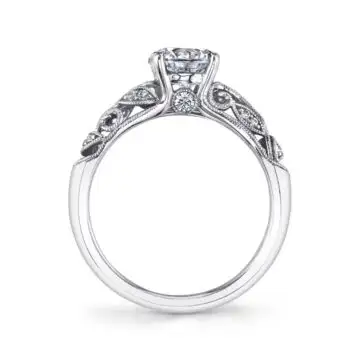White Gold Round Cut Modern Vintage Engagement Ring - Roial