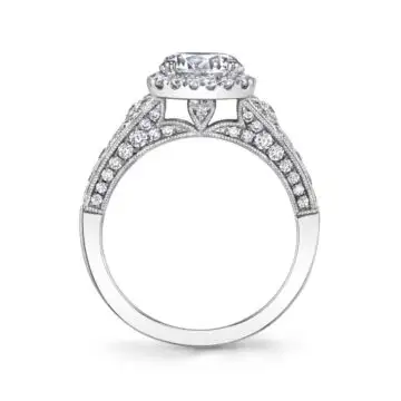 White Gold Round Cut Modern Vintage Halo Engagement Ring - Cheri