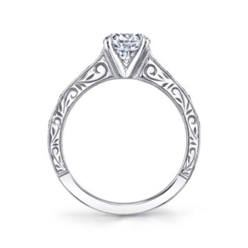 White Gold Round Cut Modern Vintage Engagement Ring - Justeen