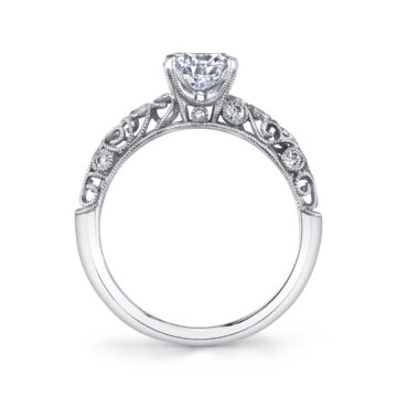 White Gold Round Cut Modern Vintage Solitaire Engagement Ring - Jacqueline