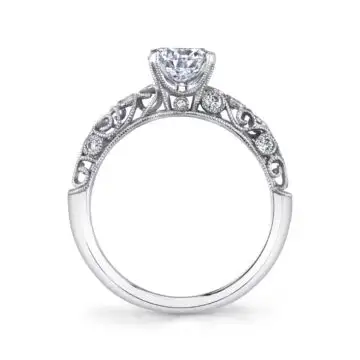 White Gold Round Cut Modern Vintage Solitaire Engagement Ring - Jacqueline