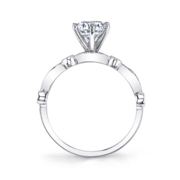 White Gold Round Cut Modern Vintage Stackable Engagement Ring - Charmánt