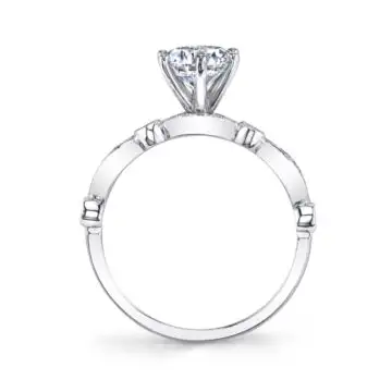 White Gold Round Cut Modern Vintage Stackable Engagement Ring - Charmánt