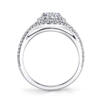 White Gold Round Cut Double Halo Engagement Ring with Split Shank - Nadine