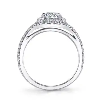 White Gold Round Cut Double Halo Engagement Ring with Split Shank - Nadine