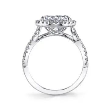White Gold Oval Cut Spiral Engagement Ring with Halo - Scarlett