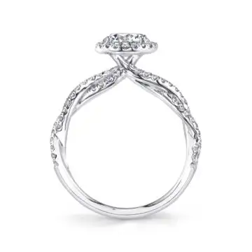 White Gold Round Cut Cushion Halo Spiral Engagement Ring - Ava
