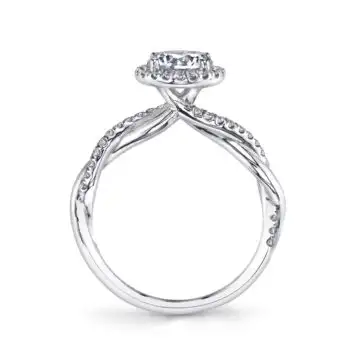 White Gold Princess Cut Modern Halo Diamond Spiral Engagement Ring - Coralie