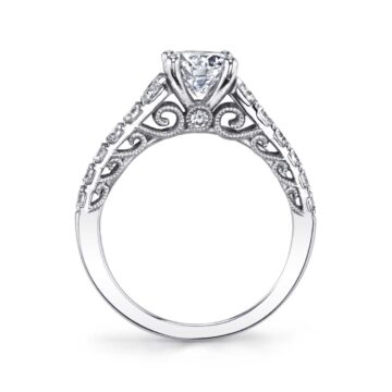 White Gold Round Cut Vintage Inspired Classic Engagement Ring - Lolita