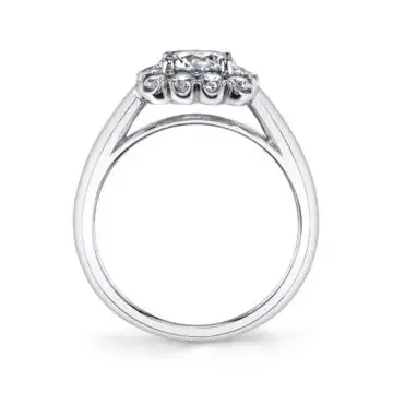 White Gold Round Cut Classic Halo Engagement Ring - Chloe