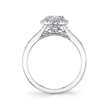 White Gold Round Cut Vintage Halo Engagement Ring - Quinn