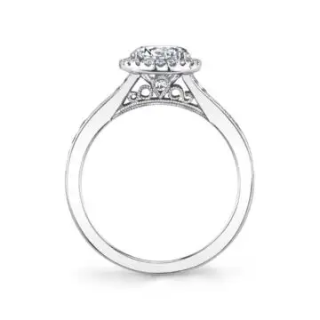 White Gold Round Cut Vintage Halo Engagement Ring - Quinn