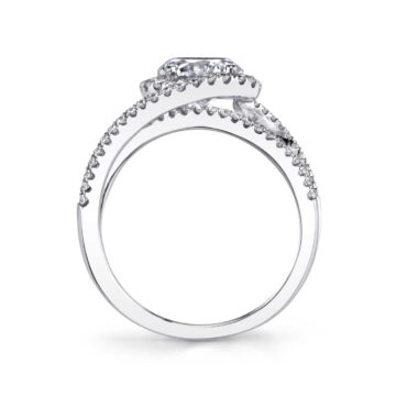 White Gold Round Cut Swirl Split Shank Engagement Ring - Marissa