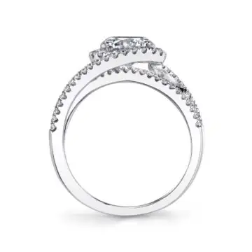 White Gold Round Cut Swirl Split Shank Engagement Ring - Marissa