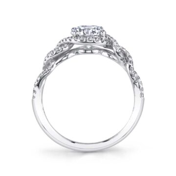 White Gold Round Cut Spiral Engagement Ring with Halo - Freya
