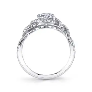 White Gold Round Cut Spiral Engagement Ring with Halo - Freya