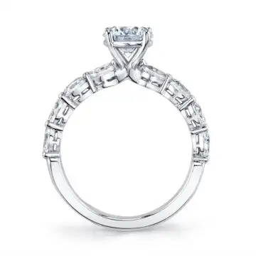 White Gold Round Cut Classic Engagement Ring With Marquise Side Stones - Solange