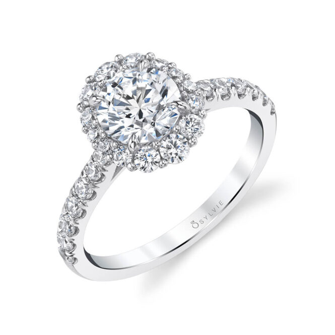 White Gold Halo Engagement Ring 