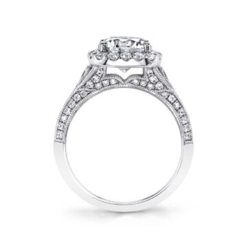 White Gold Round Cut Unique Halo Engagement Ring - Naomi