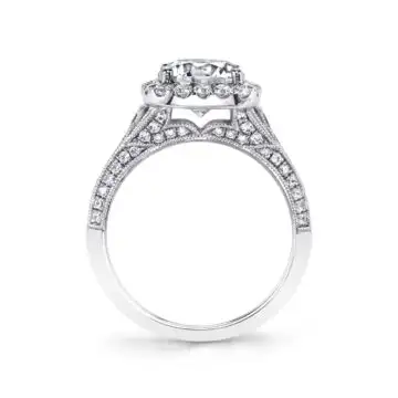 White Gold Oval Cut Unique Halo Engagement Ring - Naomi
