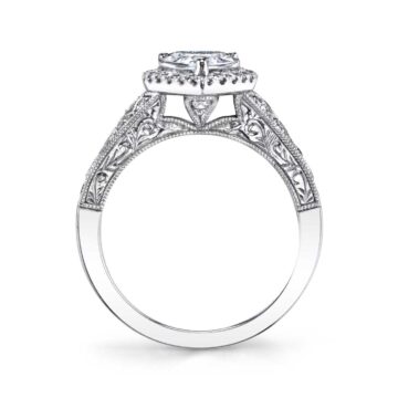 White Gold Pear Shaped Vintage Halo Engagement Ring - Seraphina