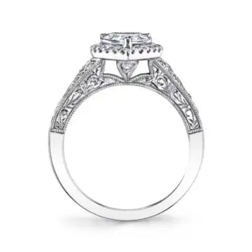 White Gold Pear Shaped Vintage Halo Engagement Ring - Seraphina