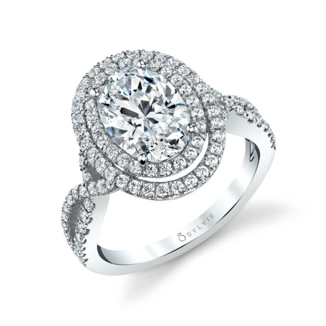 Spiral Engagement Ring with Halo 