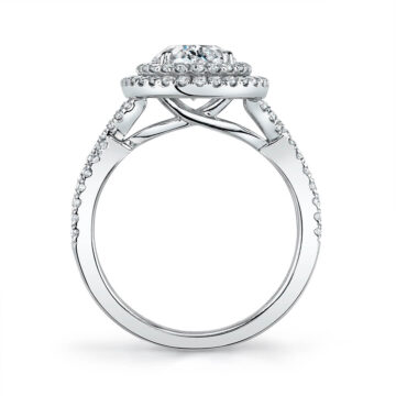 White Gold Oval Cut Double Halo Split Shank Engagement Ring - Jocelina