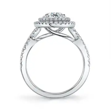 White Gold Oval Cut Double Halo Split Shank Engagement Ring - Jocelina