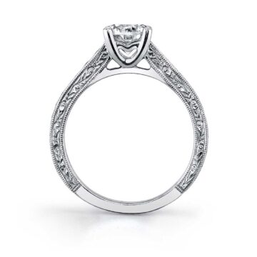 White Gold Round Hand Engraved Engagement Ring - Desirae