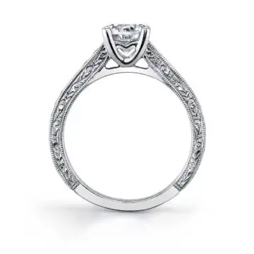 White Gold Round Hand Engraved Engagement Ring - Desirae