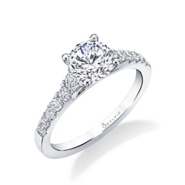 White Gold Round Cut Classic Engagement Ring - Isadora