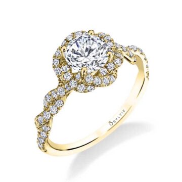 White Gold Round Cut Spiral Engagement Ring with Halo - Anaelle