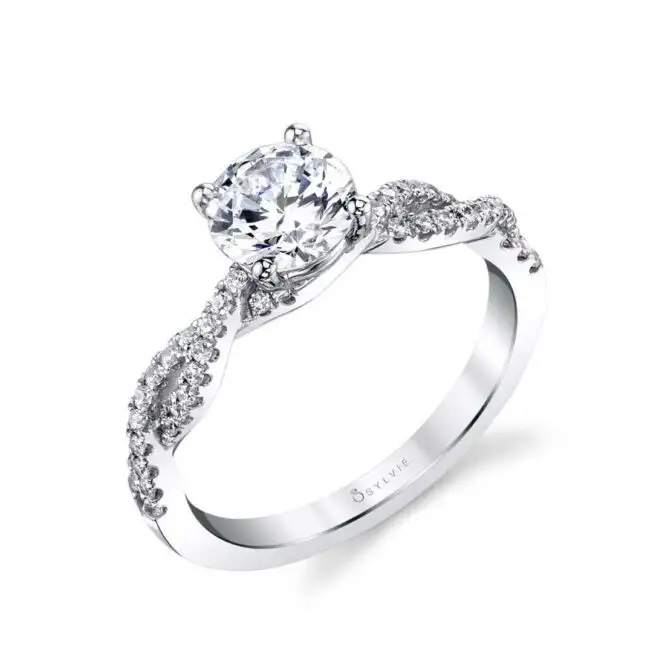 White Gold Round Cut Spiral Engagement Ring