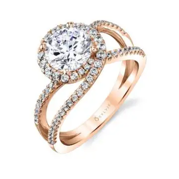 White Gold Round Cut Swirl Split Shank Engagement Ring - Marissa