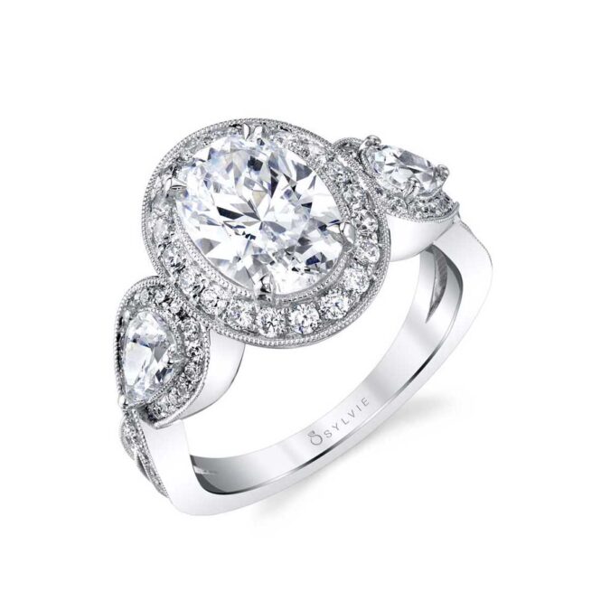 White Gold Oval Cut Three Stone Engagement Ring