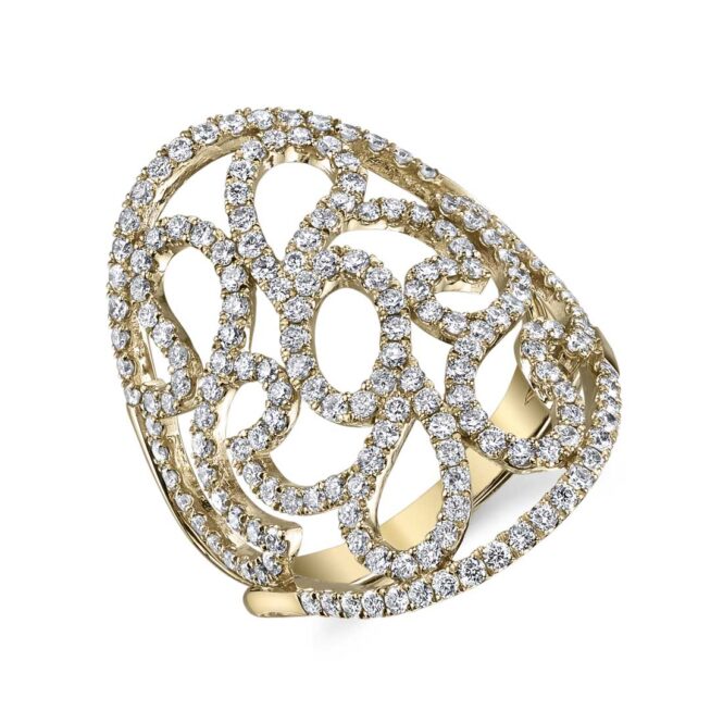 Unique Yellow Gold Diamond Swirl Ring