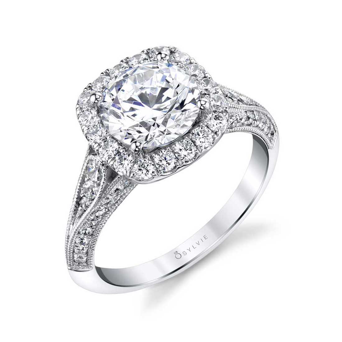 Unique halo engagement ring S1868 Sylvie