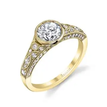 White Gold Round Cut Modern Vintage Bezel Engagement Ring - Barbara
