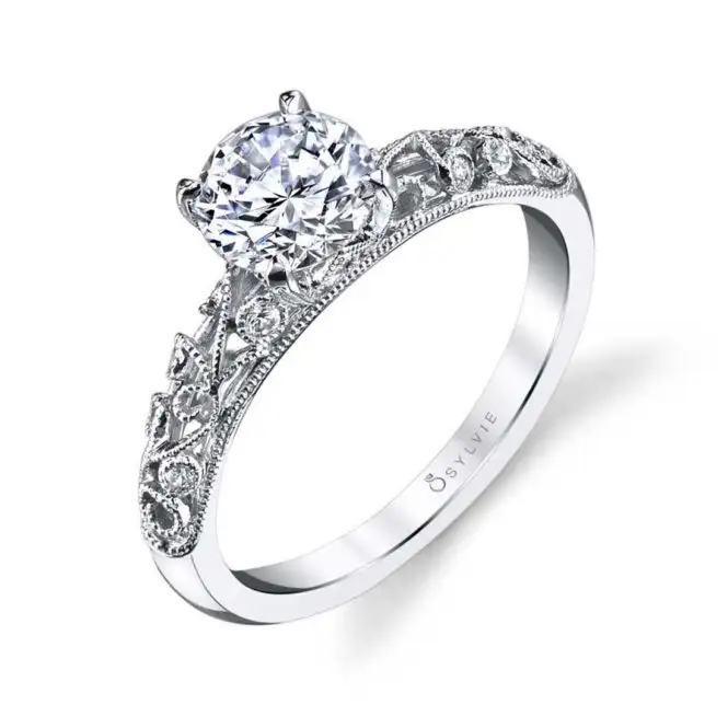 White Gold Round Cut Vintage Engagement Ring