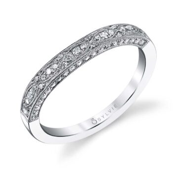 White Gold Modern Vintage Wedding Band - Barbara
