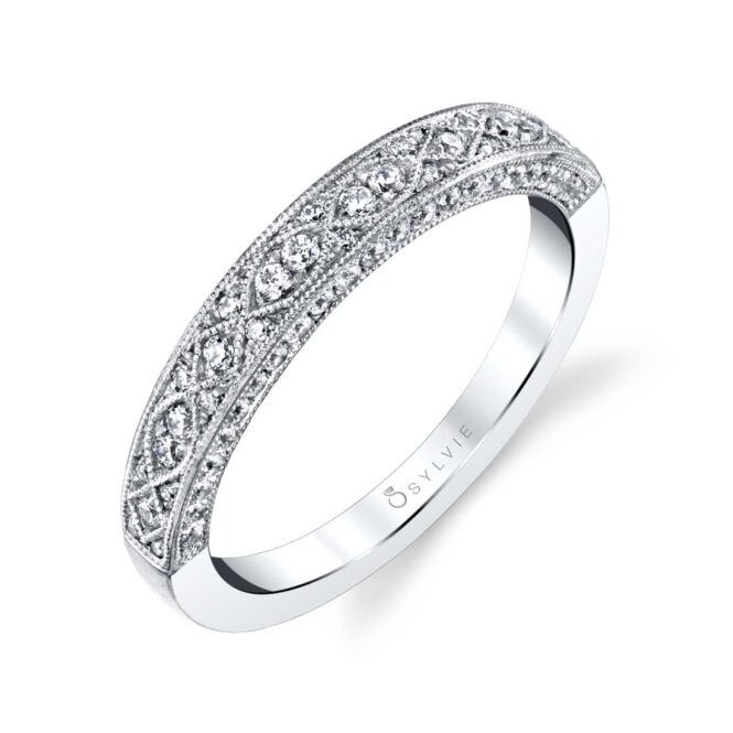 Round Cut Vintage Inspired Wedding Band - Elodie