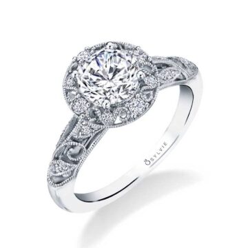 White Gold Round Cut Vintage Engagement Ring - Naelle