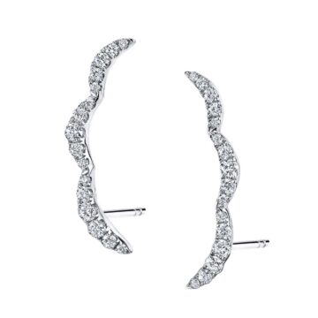 White Gold Wave-Shaped Diamond Ear Climbers